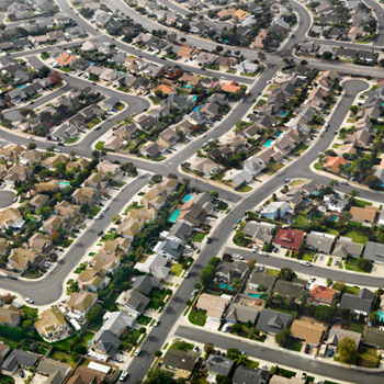  CEQA - Aerial view of a suburban neighborhood.