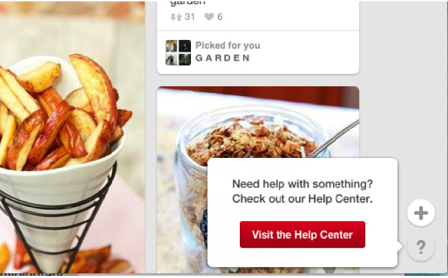 Reporting through Help Center, in the bottom right corner of Pinterest home feed