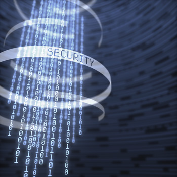 Image of binary code with security labeled around it