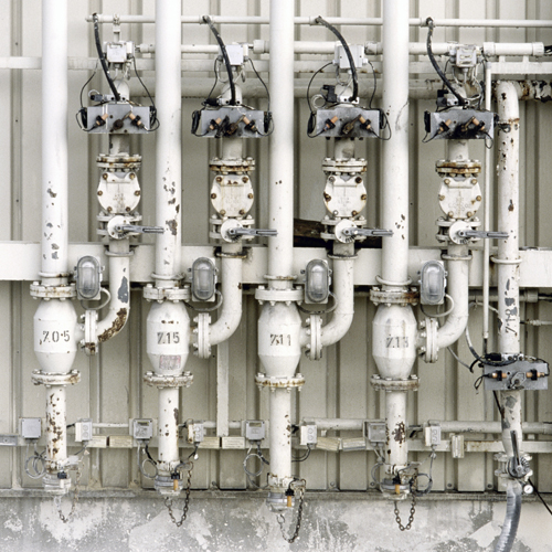Various gas pipes and gauges.